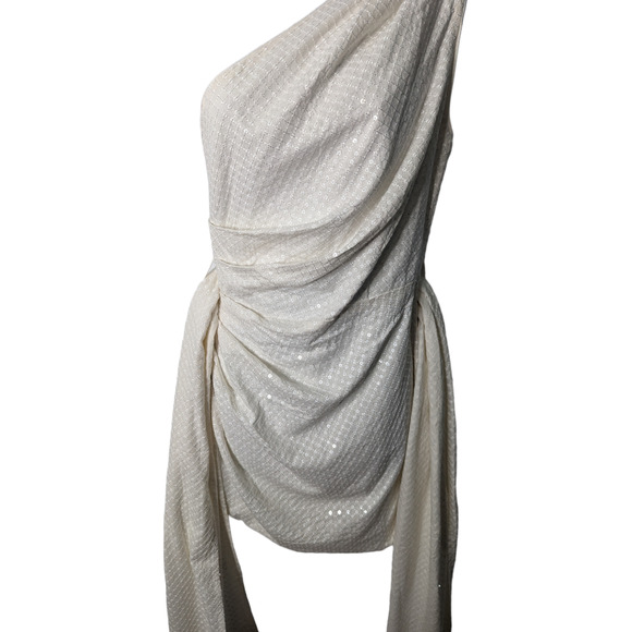 Elliatt Aridsia Ivory Sequin One Shoulder Mini Dress Sash NWT Size Small - Picture 4 of 15